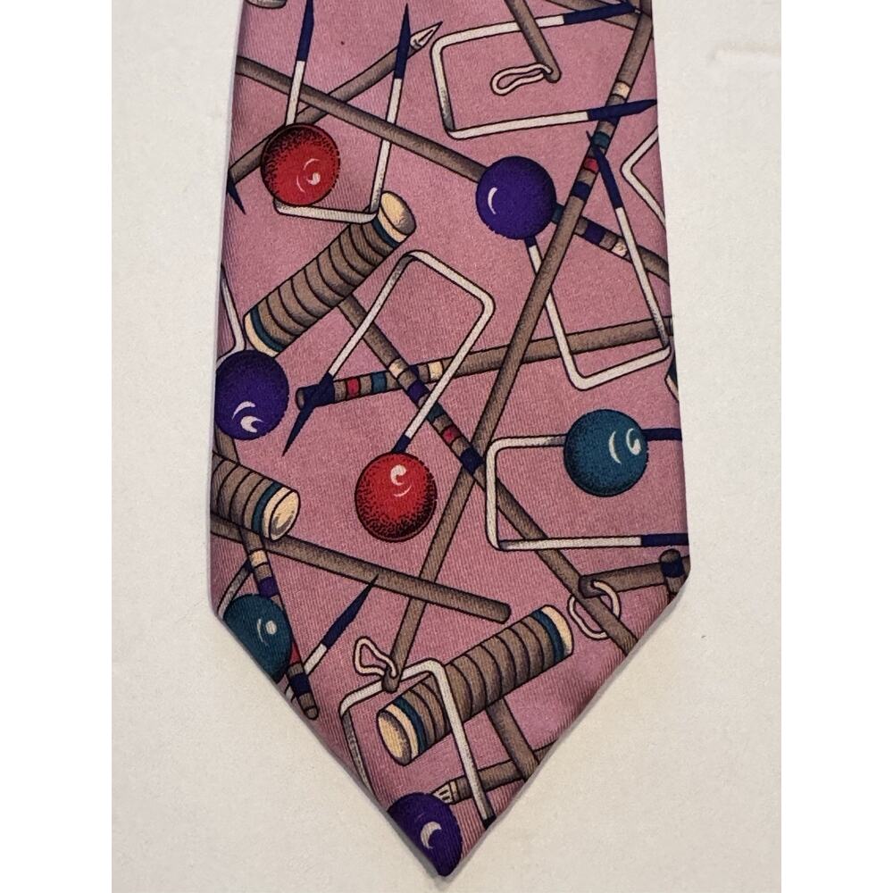 Vintage Robert Talbott Nordstrom Pink Silk Tie Croquet Novelty Preppy Made USA